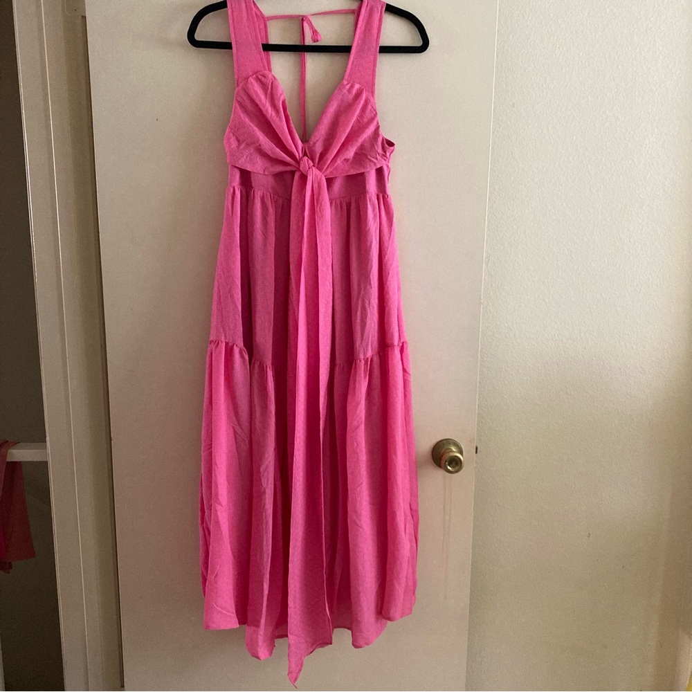 entre Pink Wrap Front Accent Midi Dress | New without Tags - Picture 3 of 8